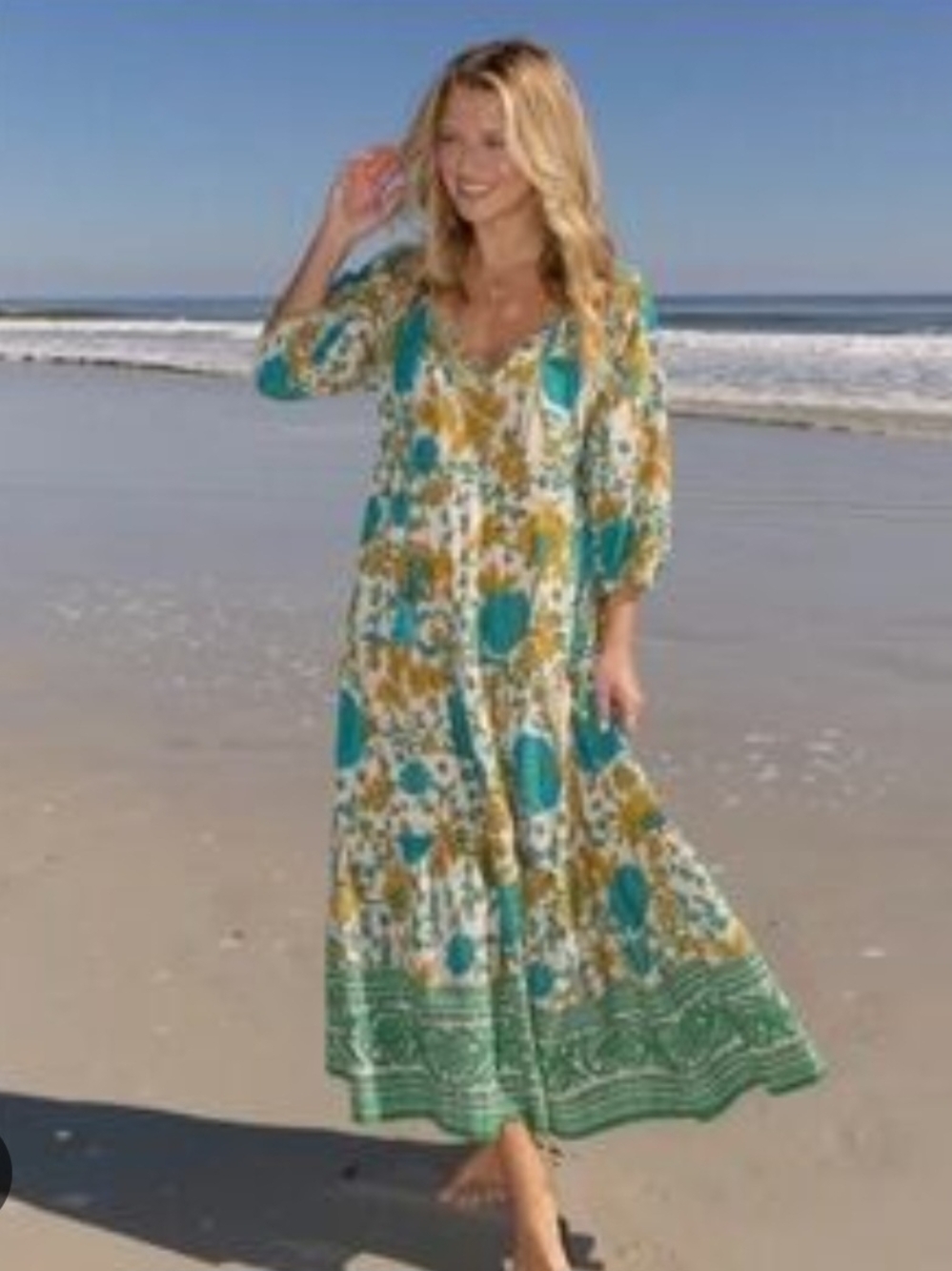 NATURAL LIFE Teal, Mustard & Green Floral Maxi Dress